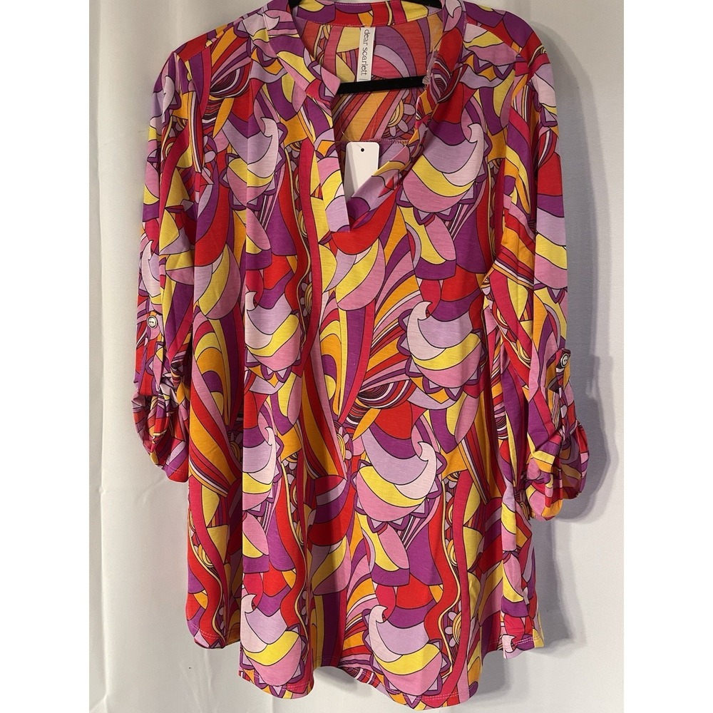 Dear Scarlett Plus Size Women's Top Blouse 2X Purple Yellow Lavender Orange NWT - Picture 2 of 3